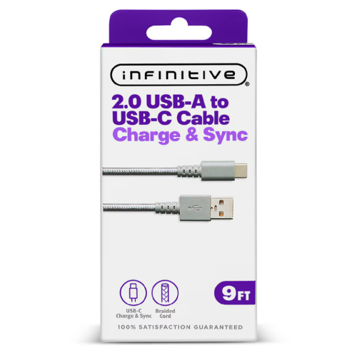 Cable Trenzado USB A a C de 9 ft Infinitive, Caja Dañada, 29557049022753231, 2.2