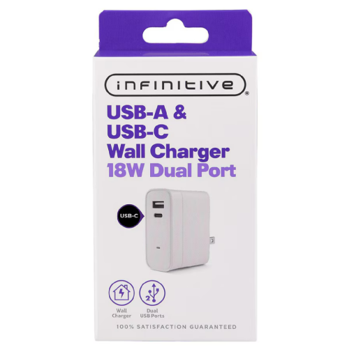 Cargador de Pared USB-A y USB-C 18W Infinitive, Caja Dañada, 29557049022837121, 2.2