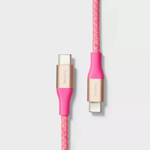 Cable trenzado USB-C a USB-C 6ft Heyday Rosa, Caja Dañada, 29567197543443491, 1.3