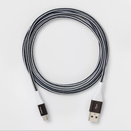 Cable Trenzado USB-C a USB-A Heyday Blanco/Negro 4ft #2, Caja Dañada, 22222200000255, 1.4