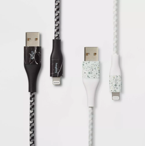 Set 2 Cables Trenzados Lightning a USB-A 6ft Heyday Blanco/Negro #1, Caja Dañada, 22222200000258, 1.4