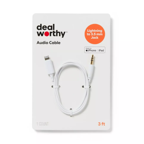 Cable Lightning a Auxiliar Dealworthy Blanco 3 FT, Caja Dañada, 22222200012109, 1.4