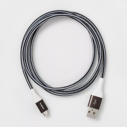 Cable Trenzado Micro USB a USB-A Heyday 4 FT Blanco/Negro, 22222200026295, 1.4